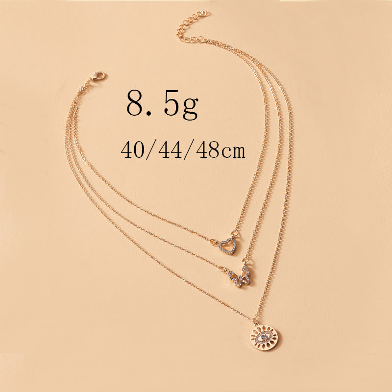 Multilayer Love Butterfly Demon Eye Crystal Necklace