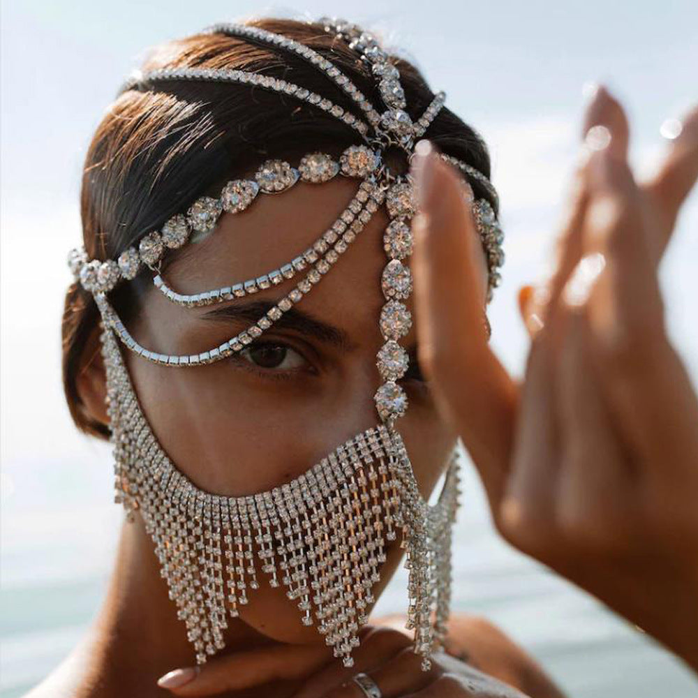 Women's Ethnic Style Su Shui Diamonds Hair Chain Mask