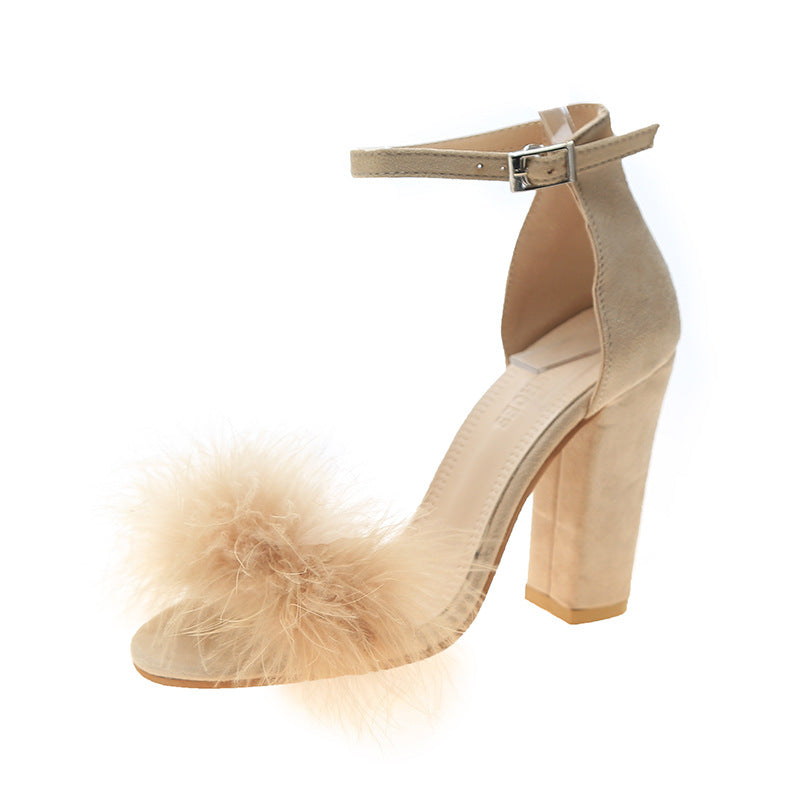 High-heeled thick with large size women's shoes sandals real hair with sandals