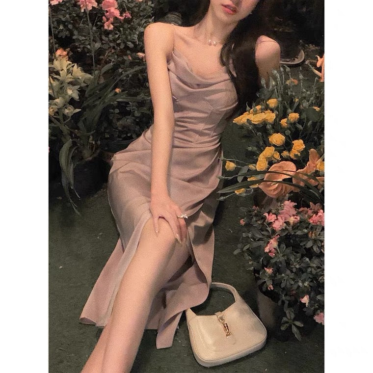 Women's Niche Design Satin Suspender Dress Slim And Slim