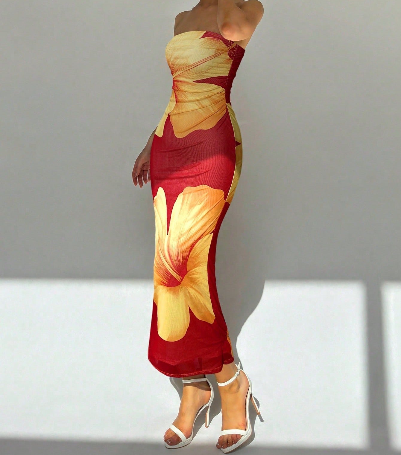 New Women's Slim-fit Contrast Colors Floral Print Dress
