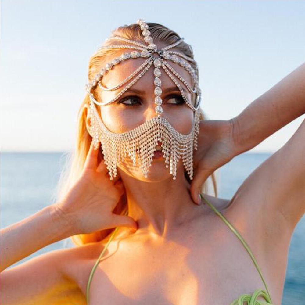Women's Ethnic Style Su Shui Diamonds Hair Chain Mask