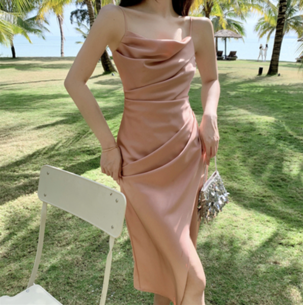 Tea Break Pleated Slit Suspender Long Skirt