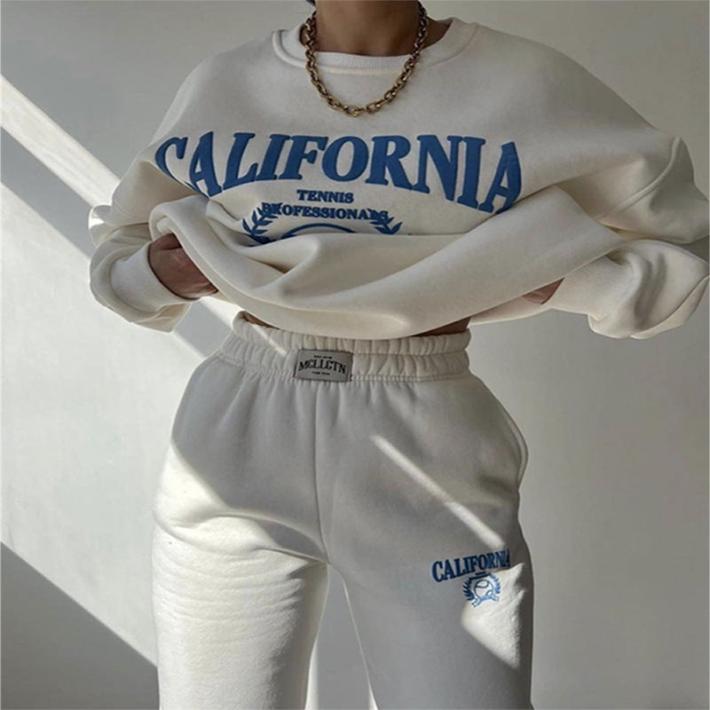Women's Casual Printed Letter Sweater Sports Suit