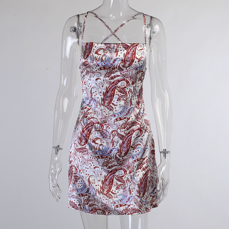 Paisley Print Halter Strap Dress Women