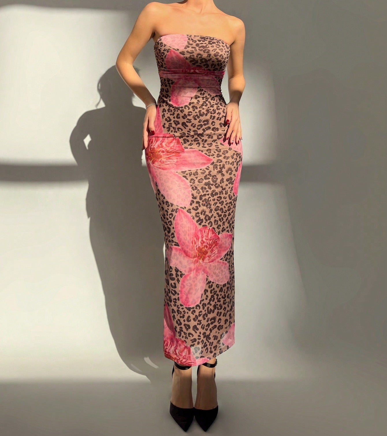 New Women's Slim-fit Contrast Colors Floral Print Dress