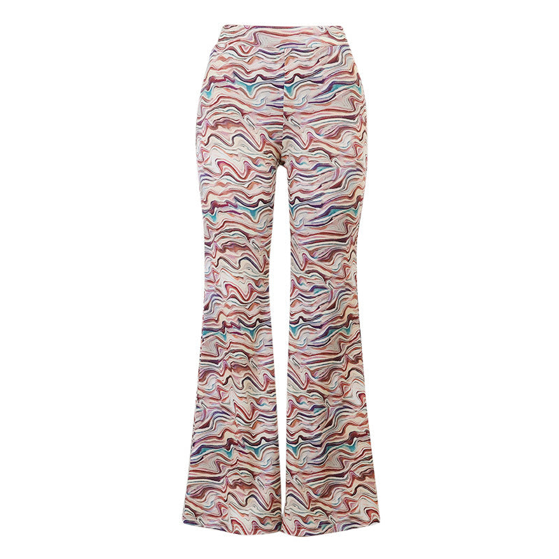 Slim Temperament High Waist Corrugated Flared Pants Women