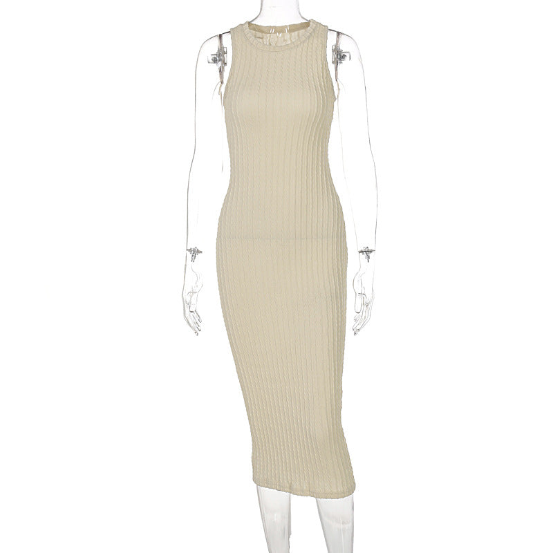 Autumn Fashion Casual Knitted Sleeveless Round Neck Dress Women