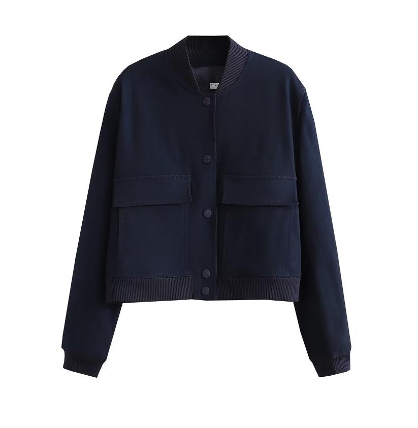 Women's Lightweight Cropped Bomber Jacket Casual Long Sleeve Varsity Jacket With Pocket Fashion Y2k Jacket Streetwear