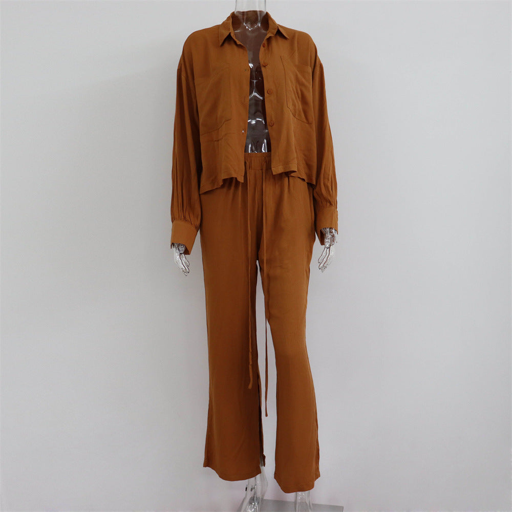 Shirts Tops Slit Wide-leg Pants Two-piece Casual