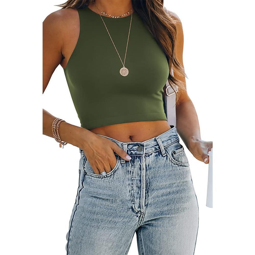 Sleeveless Crew Neck Racer Tank Top T-Shirt Women's