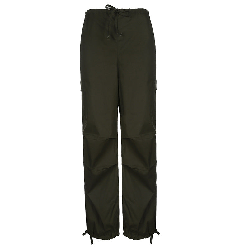 Ladies Fashion Panel Drawstring Woven Trousers