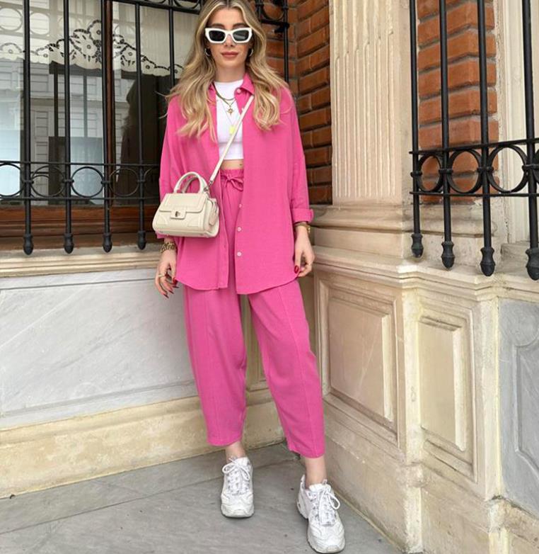 Womens Button Down Lounge Sets Long Sleeve Shirts And 2 Piece Outfit Set Casual Loungewear With Pockets