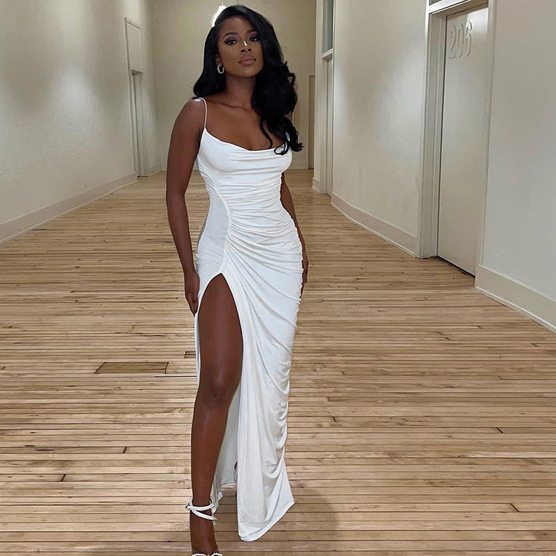 Sexy Pleated Split Sling Slim Dress
