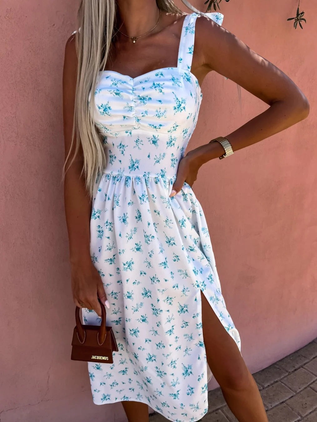 Women's Printed Sexy Slit Suspender Dress