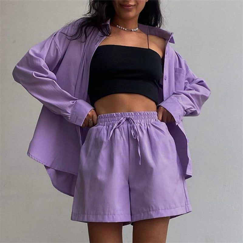 Single Button Short Sleeve Shirt Shorts Suit