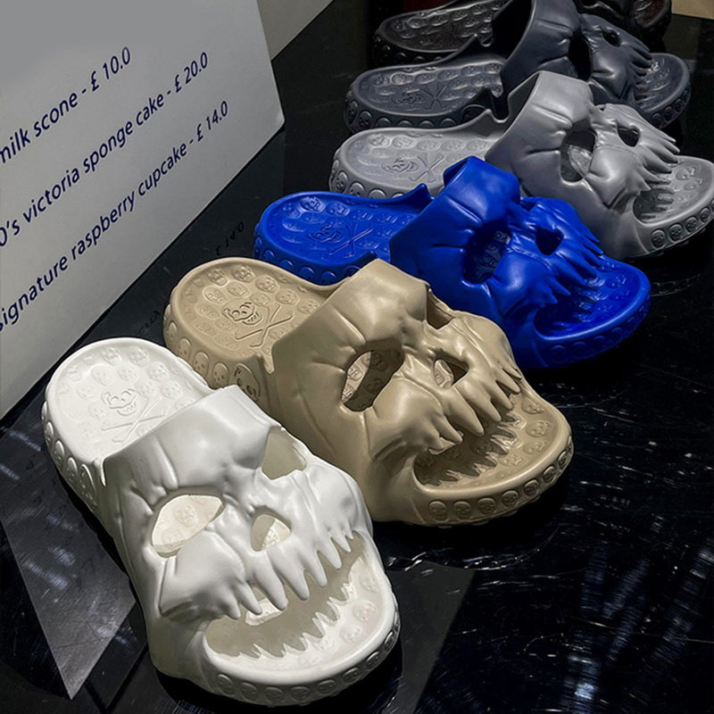Personalized Skull Design Halloween Slippers Bathroom Indoor Outdoor Fun Slides Beach Shoes