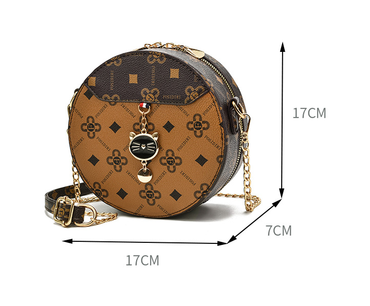Autumn And Winter New Cat Pendant Diagonal Chain Small Round Bag
