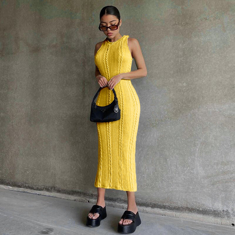 Autumn Fashion Casual Knitted Sleeveless Round Neck Dress Women