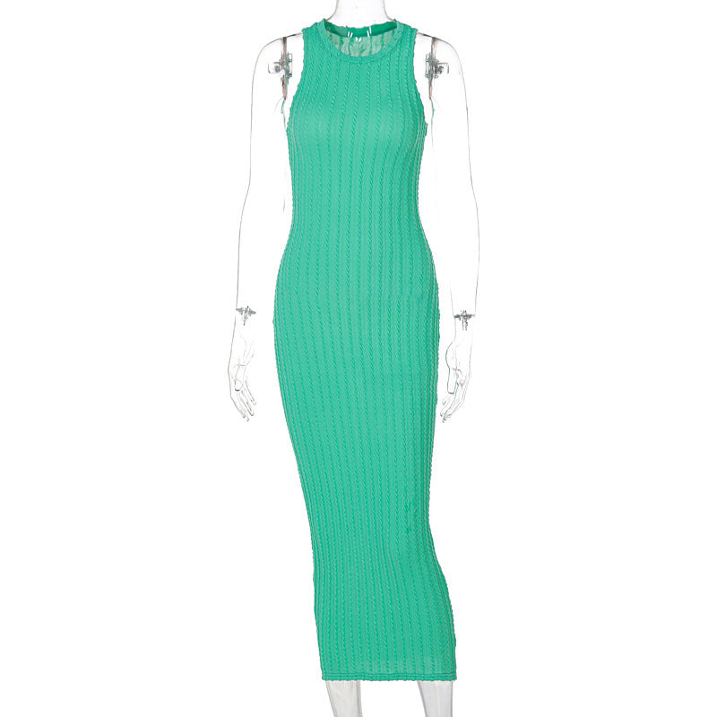 Autumn Fashion Casual Knitted Sleeveless Round Neck Dress Women
