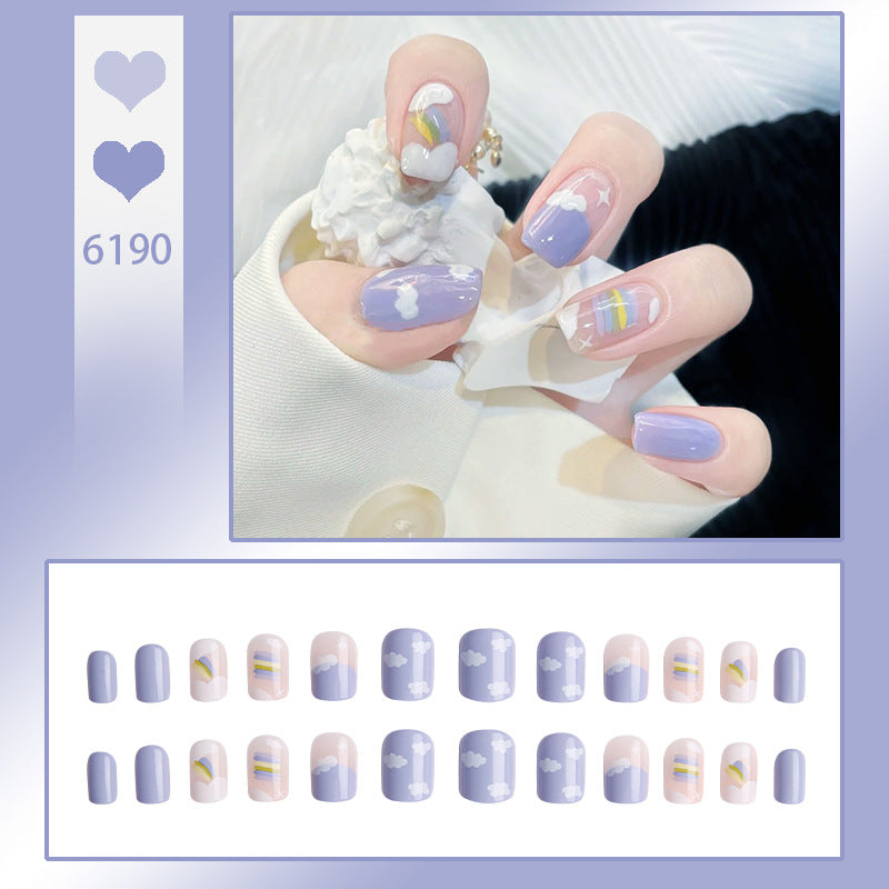 Wearing Nail Enhancement Patch With Blue Sky Rainbow Clouds
