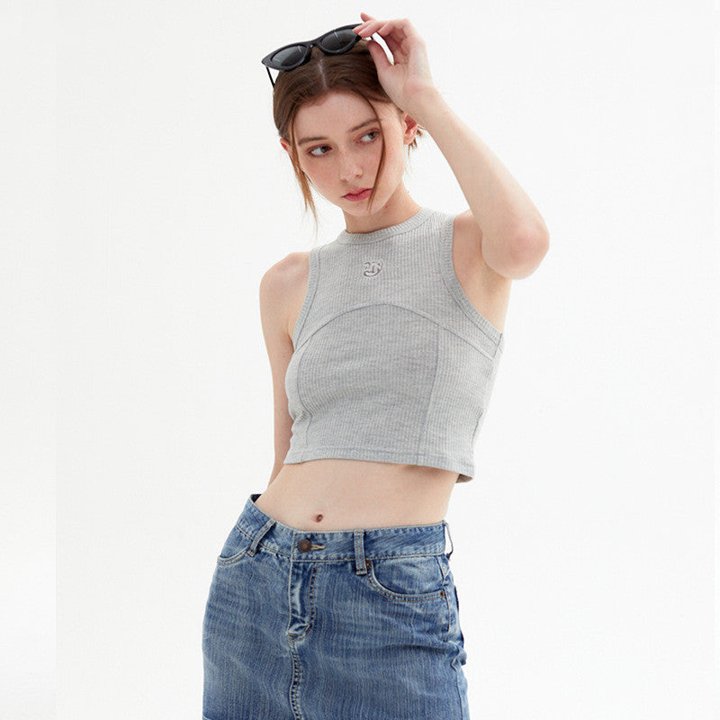 New Solid Color Slim Round Neck Sleeveless Vest For Women
