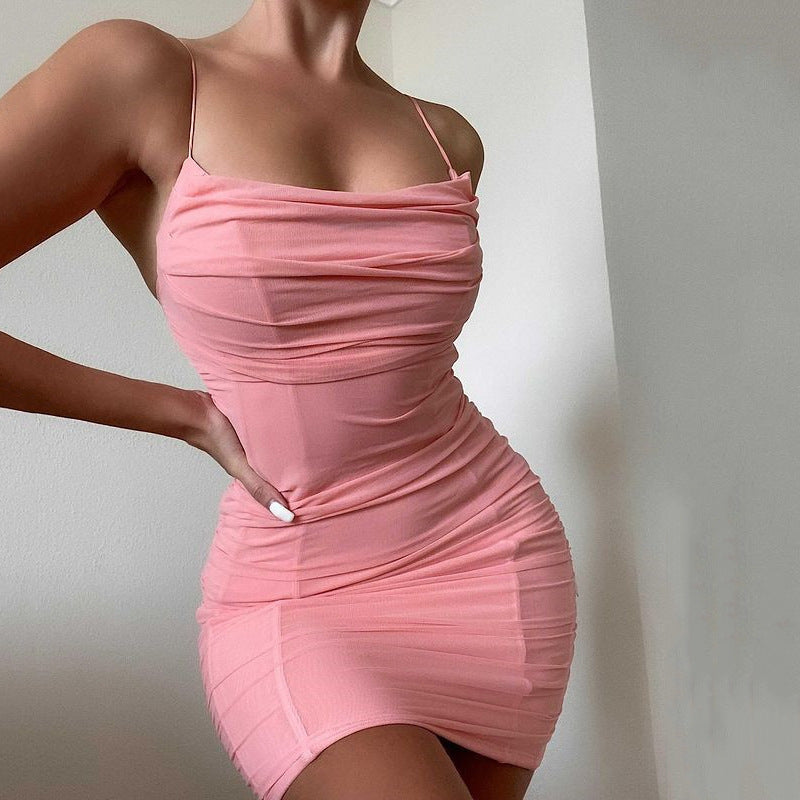 Women's Dress Pleated Bag Hip Skirt Sling Summer Holiday Style Dress