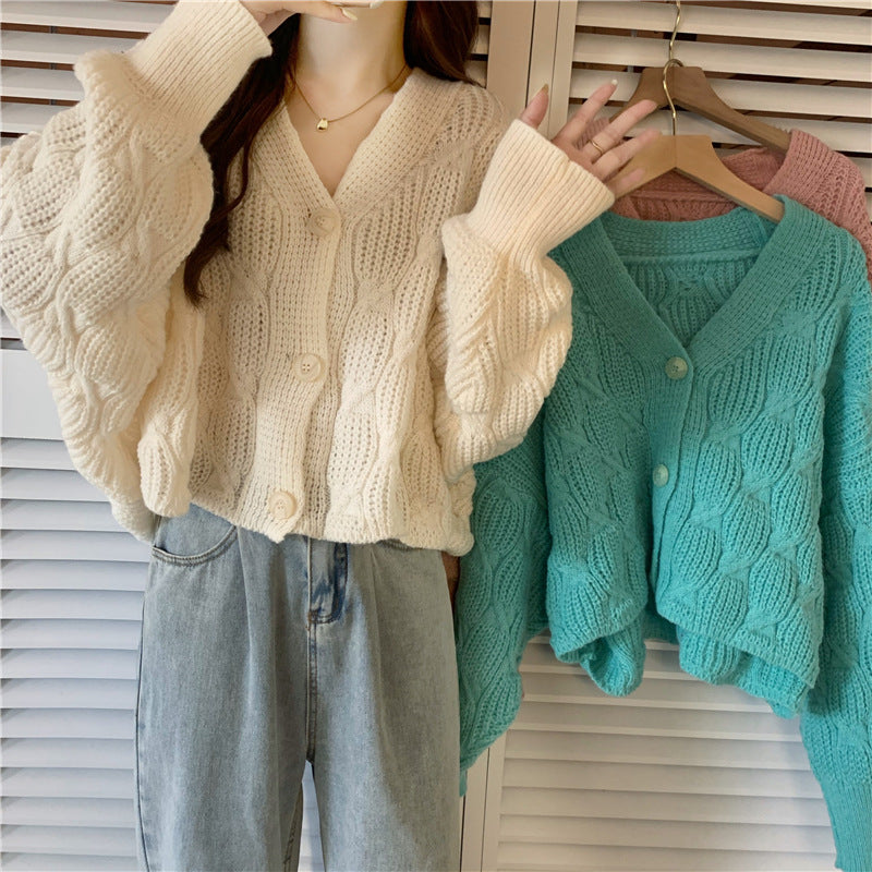 Women's Spring Loose Small Short Knitted Cardigan Coat Retro Sweater