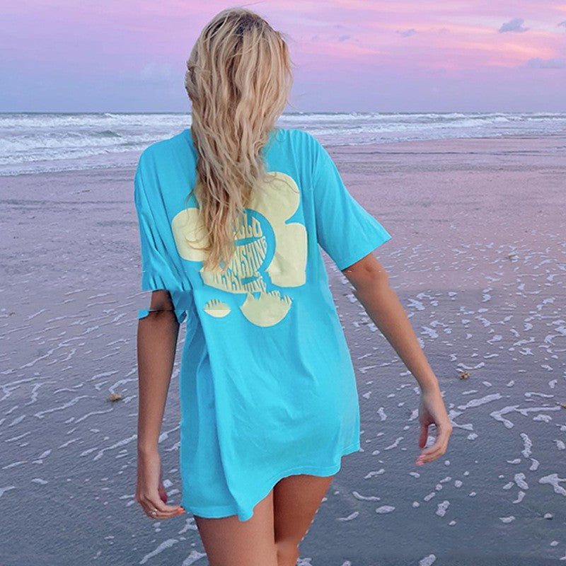 SUNFLOWER Printed Loose Round Neck Summer T-shirt