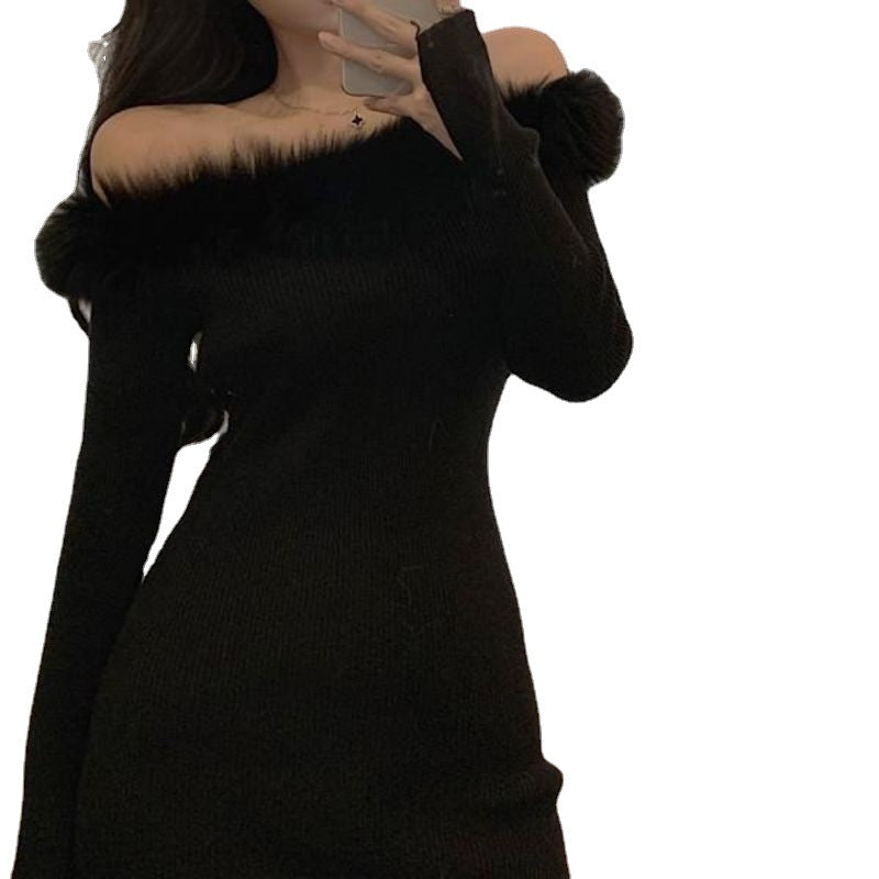 Off-shoulder Sweaters Dress Women's Autumn And Winter Leisure Slim Fit
