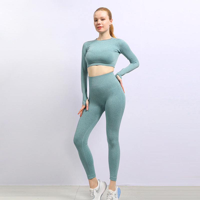 Running Sports Fitness Clothes Long-sleeved Top Women's Slim Peach Hip Yoga Pants Little Yoga Clothes Suit