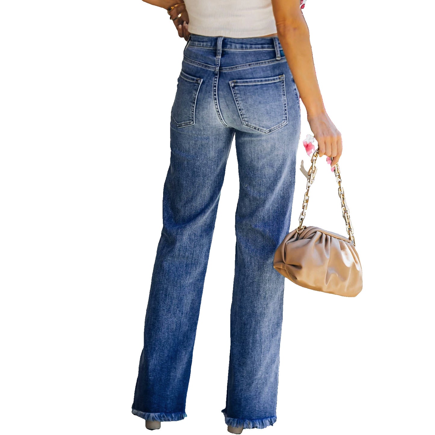 Women's Hipster Straight Leg Trousers Washing Water Waist