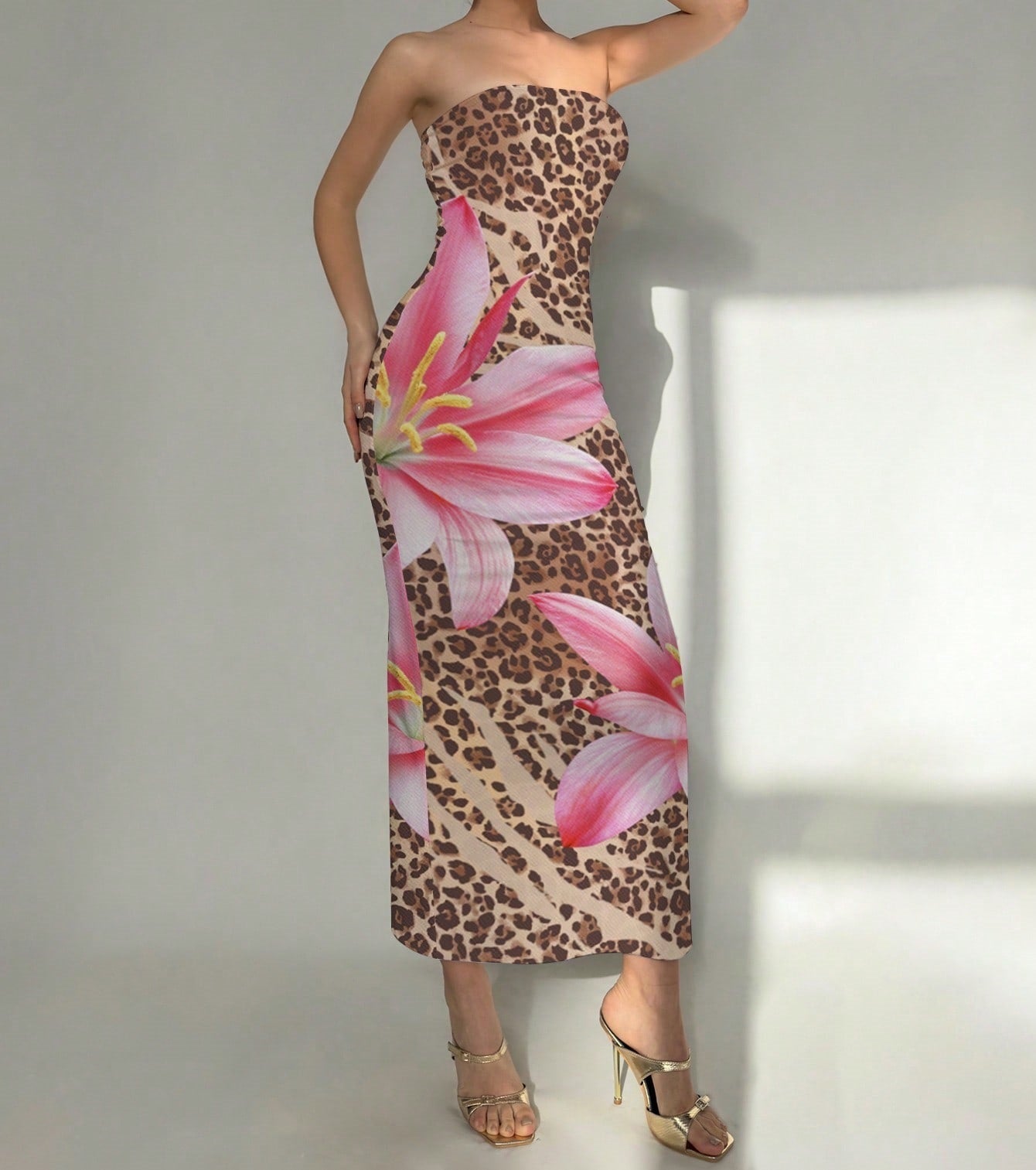 New Women's Slim-fit Contrast Colors Floral Print Dress