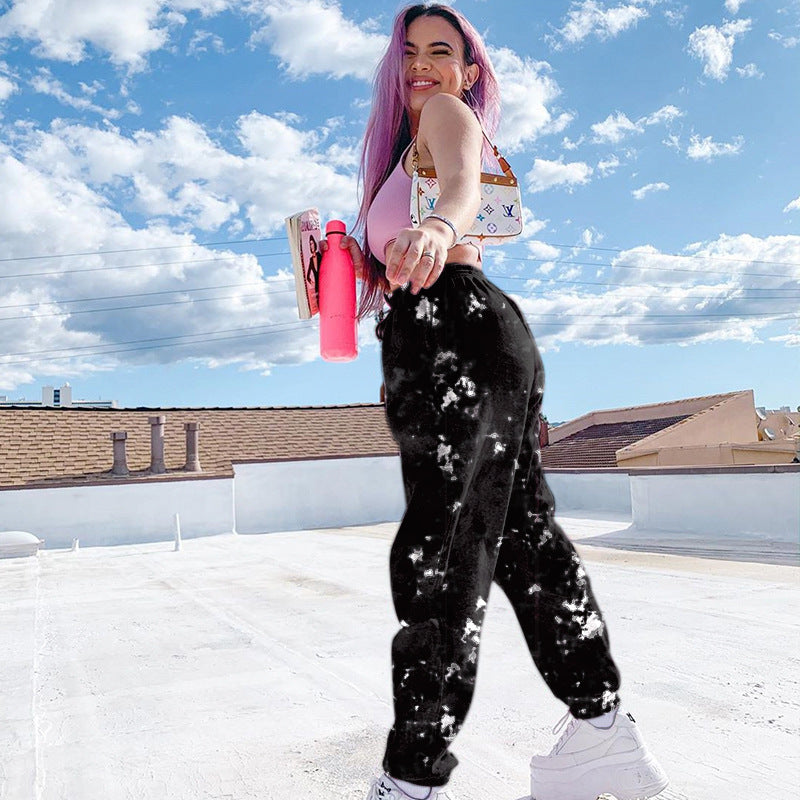 Women's Elastic High Waist Tie Dye Rainbow Slim Casual Pants