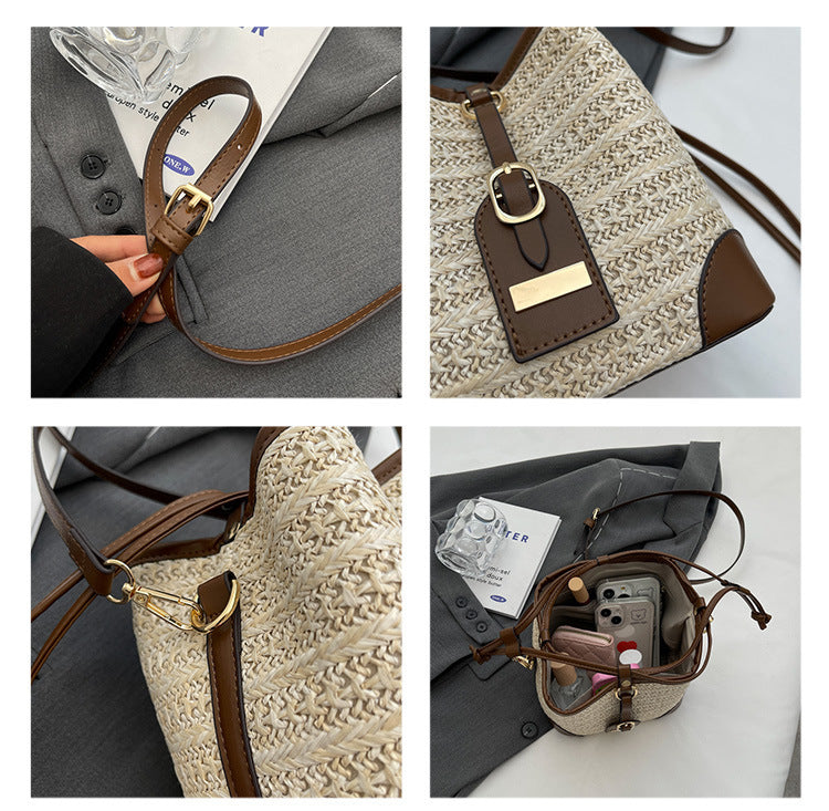 Summer Korean Straw Plaited Pull-belt Simple Beach Weaving Shoulder Messenger Bag