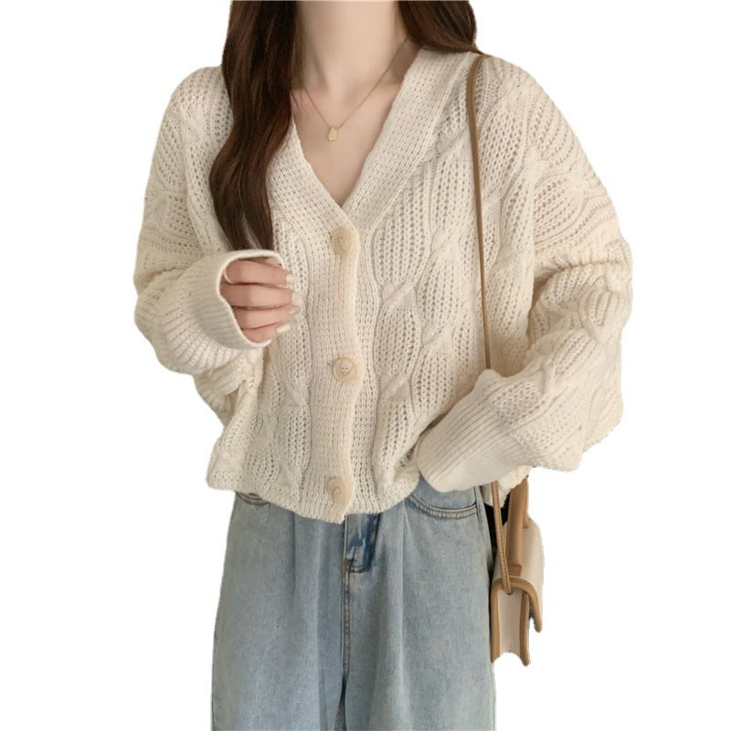 Women's Spring Loose Small Short Knitted Cardigan Coat Retro Sweater