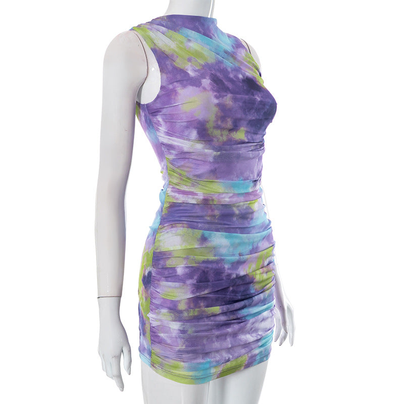 Sleeveless Tie Dyed Mesh Dress