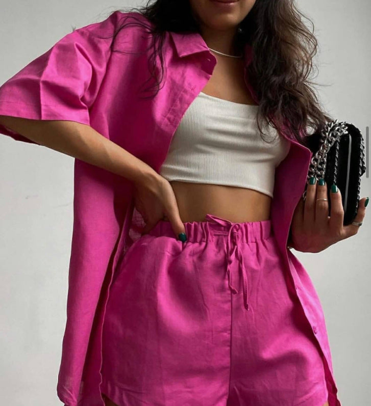 Single Button Short Sleeve Shirt Shorts Suit