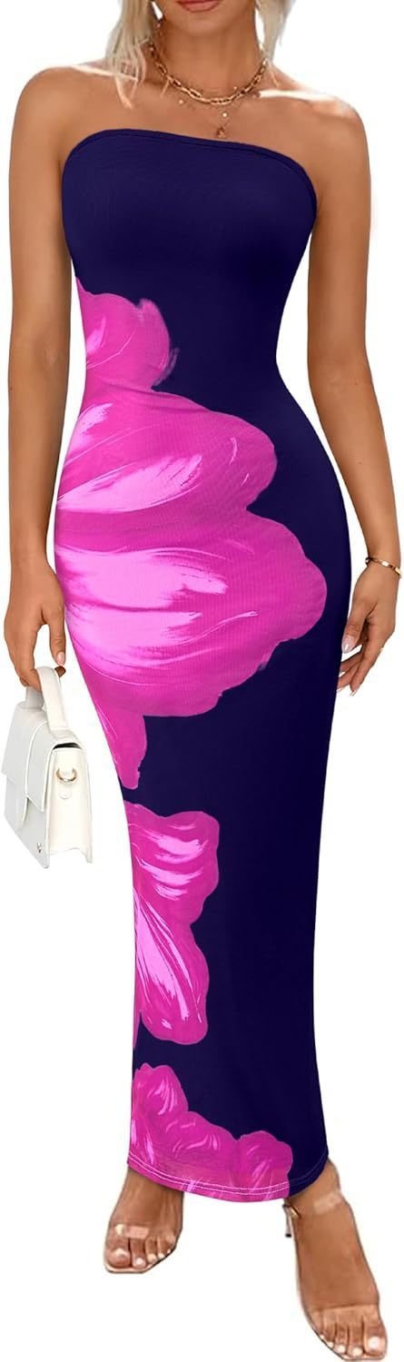New Women's Slim-fit Contrast Colors Floral Print Dress