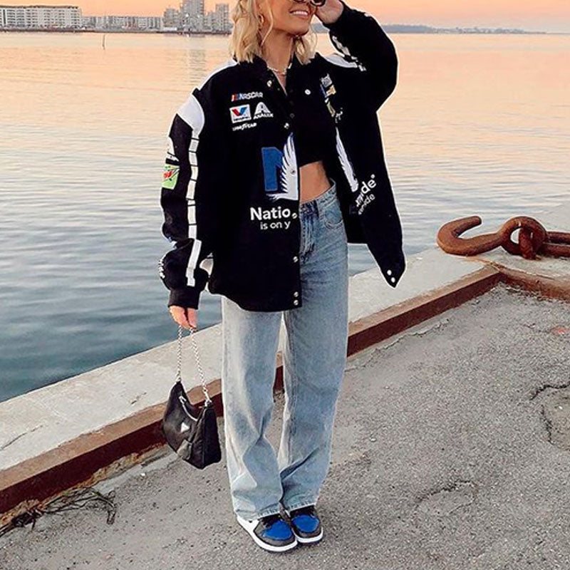 New Sporty Print Casual Loose Long Sleeve Jacket