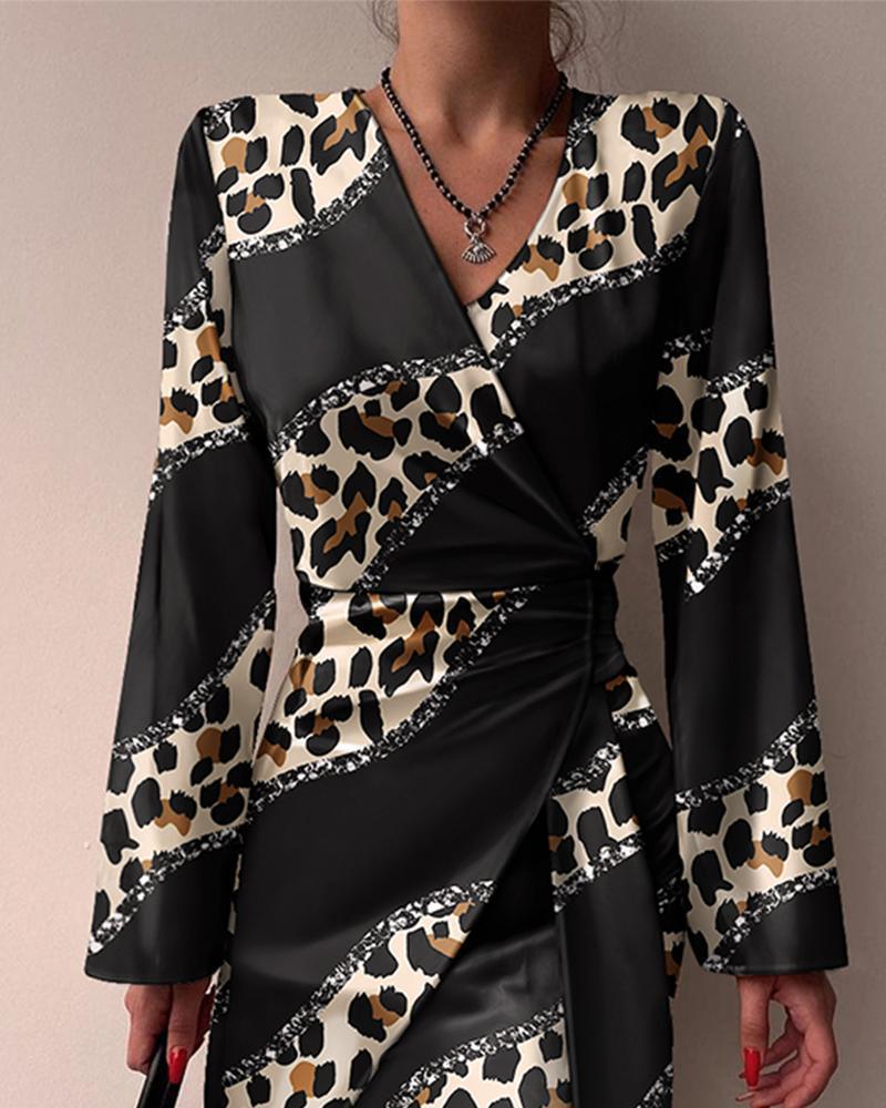 Women's Fashion Temperament Printed Long-sleeved Shirt Dress