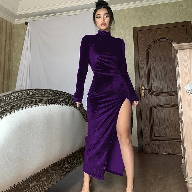Turtleneck Duraplush Long Skirt Slim-fit Pleated Slit