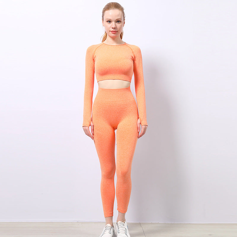 Running Sports Fitness Clothes Long-sleeved Top Women's Slim Peach Hip Yoga Pants Little Yoga Clothes Suit