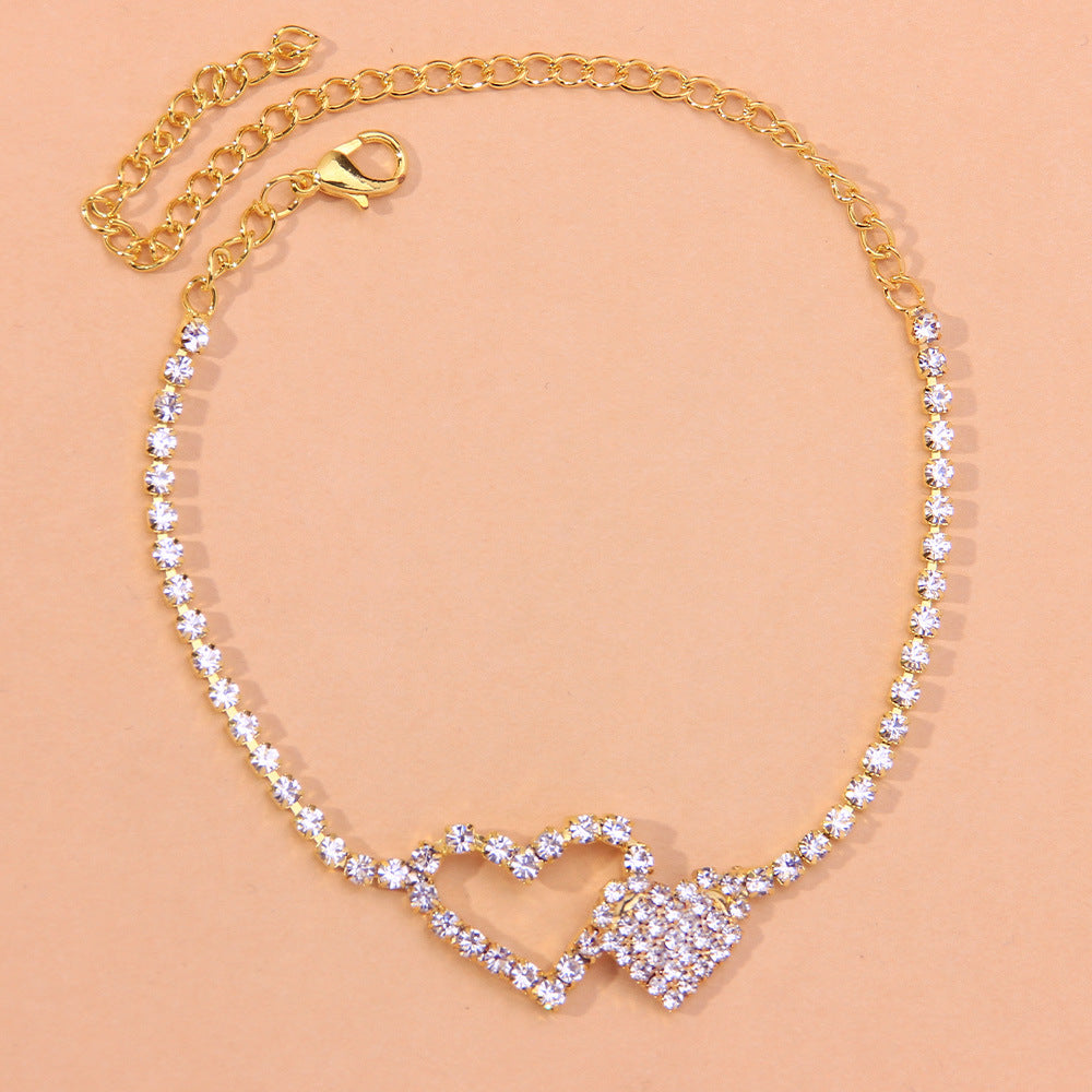 Personality Full Diamond Heart-shaped Anklet