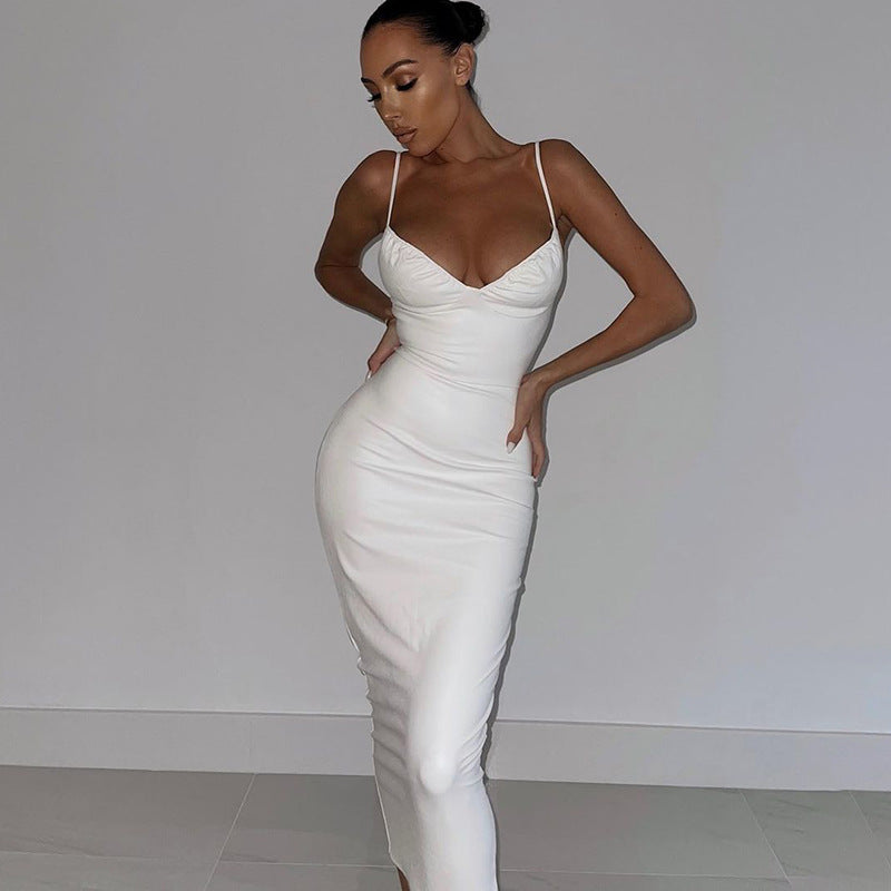 Slim Tube Top Strapless Sexy Backless Midi Skirt