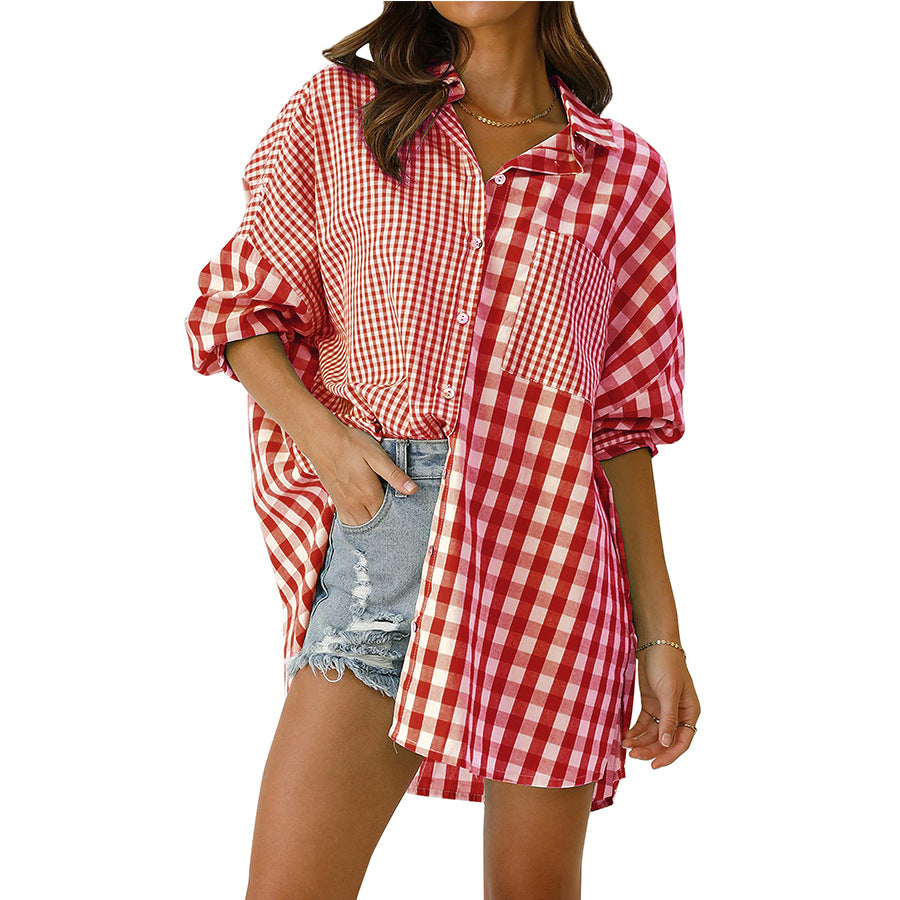 Women's Long-sleeved Shirt Fashion Loose Casual Plaid Shirt