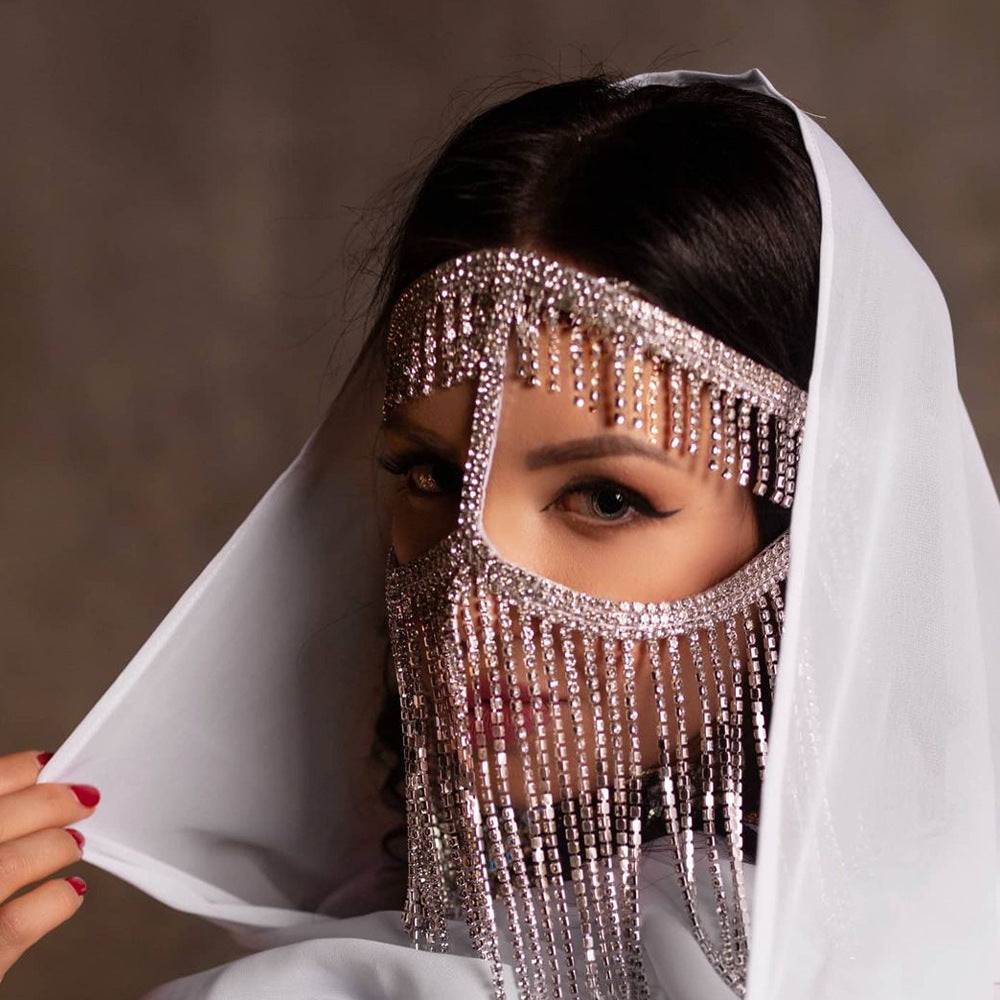 Women's Ethnic Style Su Shui Diamonds Hair Chain Mask