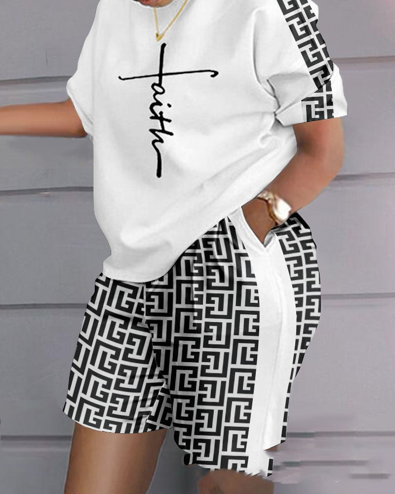 Women's New Printed Short Sleeve Casual Set