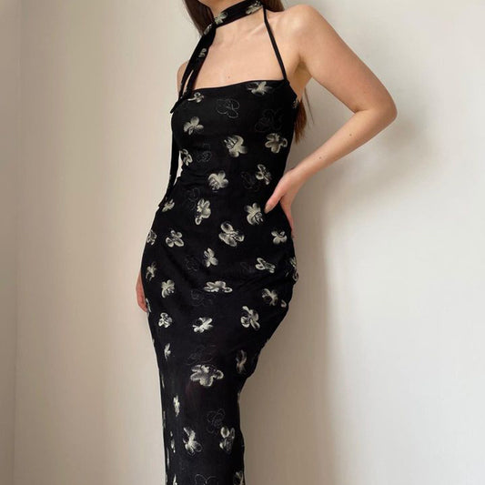 Women's Fashion Print High Waist Skinny Hip-hugging Halter Dress