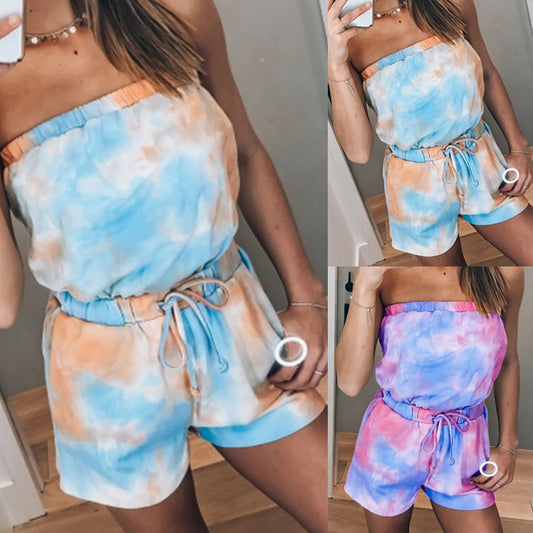 Tie-Dye Printed Wrapped Shorts Set